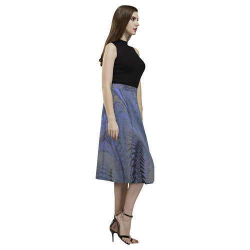 Retro Marbleized Waves Blue Aoede Crepe Skirt (Model D16)