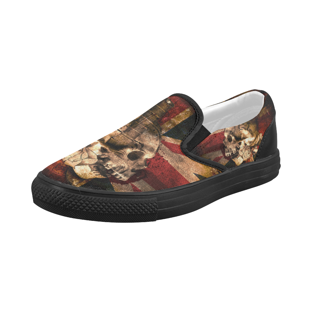Grunge Skull and British Flag Women's Slip-on Canvas Shoes (Model 019)