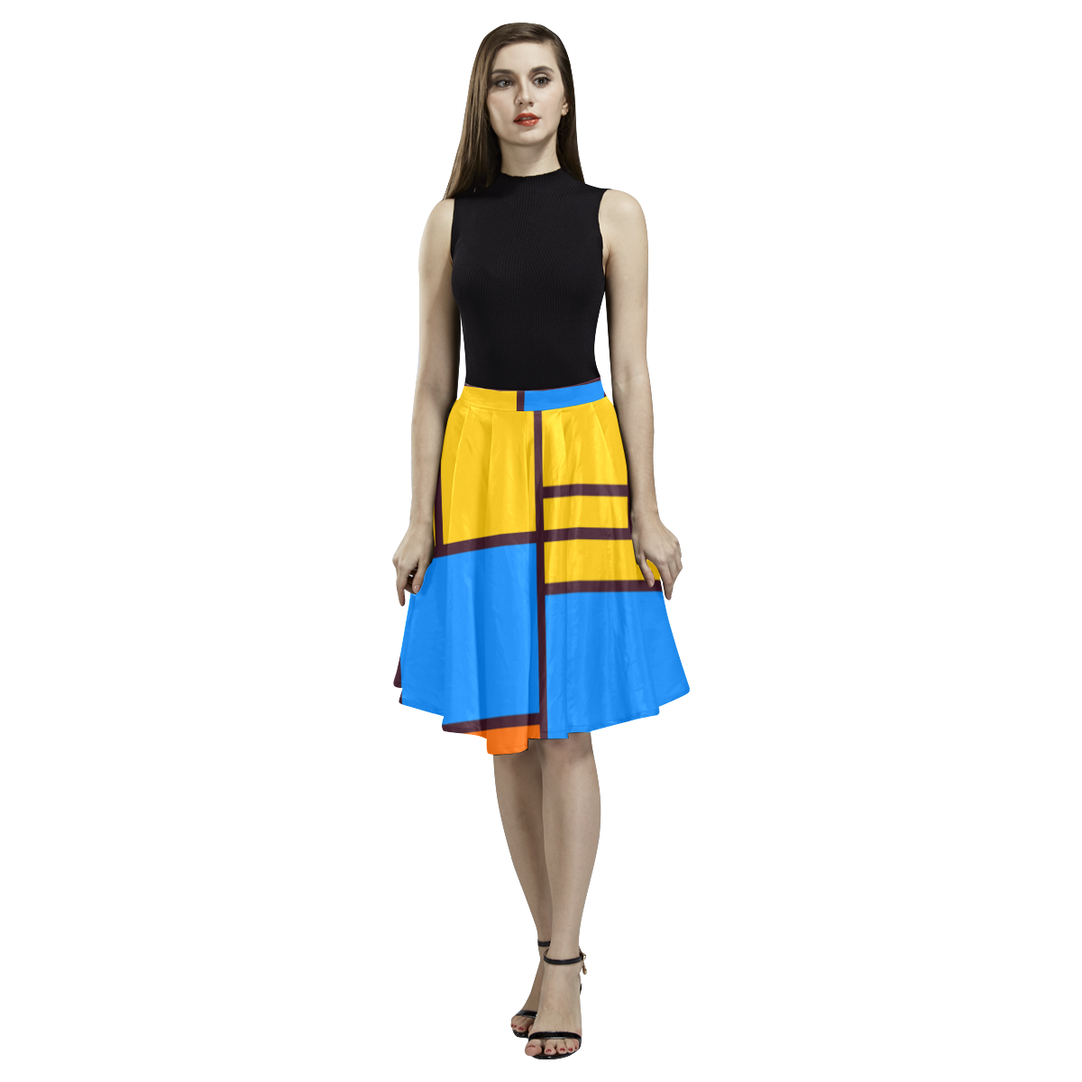 Shapes in retro colors Melete Pleated Midi Skirt (Model D15)