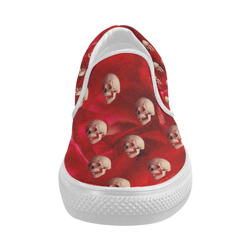 Funny Skull and Red Rose Women's Slip-on Canvas Shoes (Model 019)
