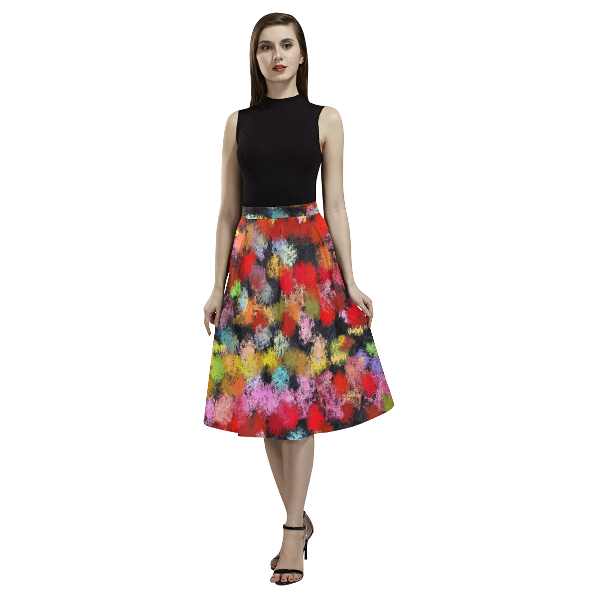 Colorful paint strokes Aoede Crepe Skirt (Model D16)