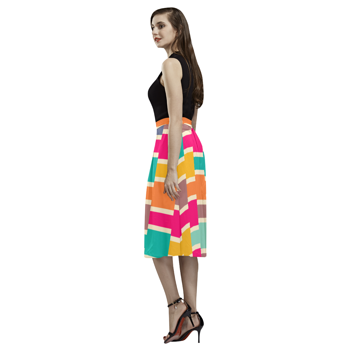 Connected colorful rectangles Aoede Crepe Skirt (Model D16)