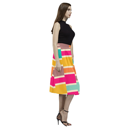 Connected colorful rectangles Aoede Crepe Skirt (Model D16)