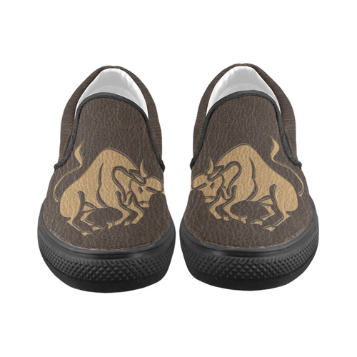 Leather-Look Zodiac Taurus Men's Unusual Slip-on Canvas Shoes (Model 019)