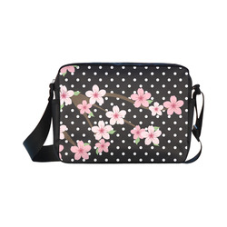 Black and White Polka Dots, Pink Cherry Blossom Flowers, Floral Pattern Classic Cross-body Nylon Bags (Model 1632)