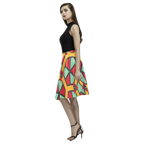 Honeycombs triangles and other shapes pattern Melete Pleated Midi Skirt (Model D15)