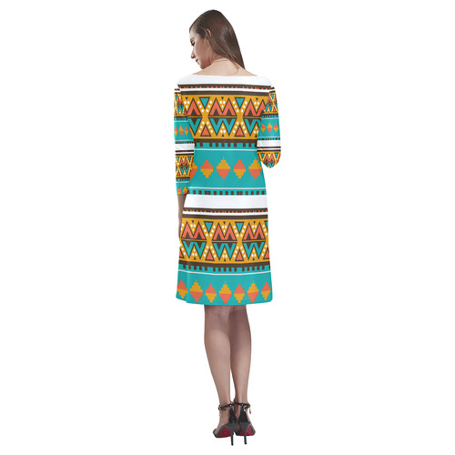 Tribal design in retro colors Rhea Loose Round Neck Dress(Model D22)