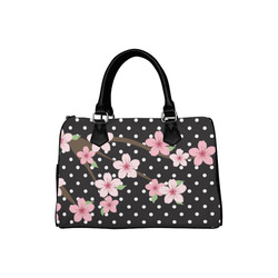 Black and White Polka Dots, Pink Cherry Blossom Flowers, Floral Pattern Boston Handbag (Model 1621)