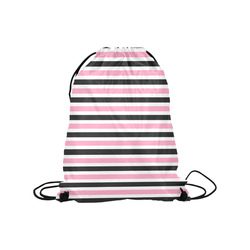 Pink Black Stripes Medium Drawstring Bag Model 1604 (Twin Sides) 13.8"(W) * 18.1"(H)