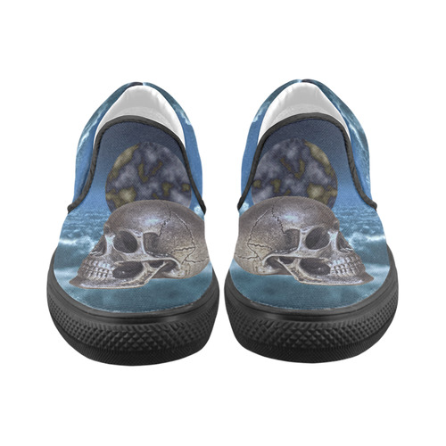 Skull and Moon Women's Slip-on Canvas Shoes (Model 019)