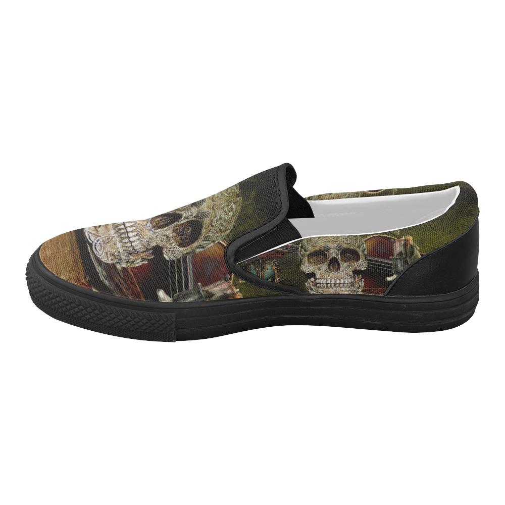 Funny Skull and Book Women's Slip-on Canvas Shoes (Model 019)