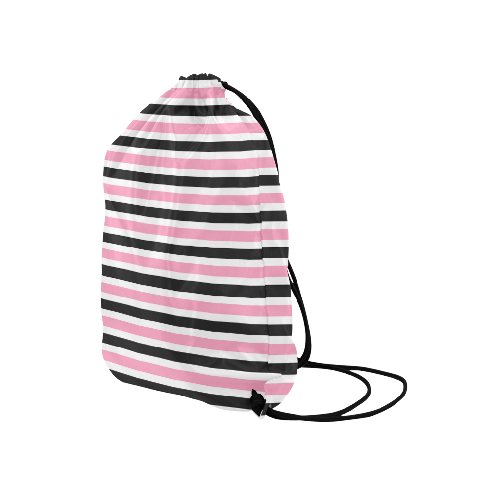 Pink Black Stripes Medium Drawstring Bag Model 1604 (Twin Sides) 13.8"(W) * 18.1"(H)