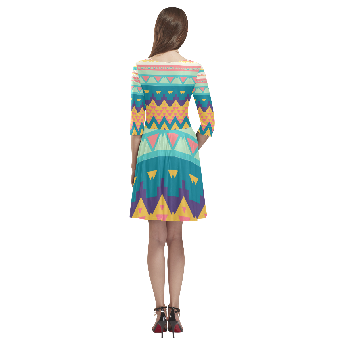 Pastel tribal design Tethys Half-Sleeve Skater Dress(Model D20)
