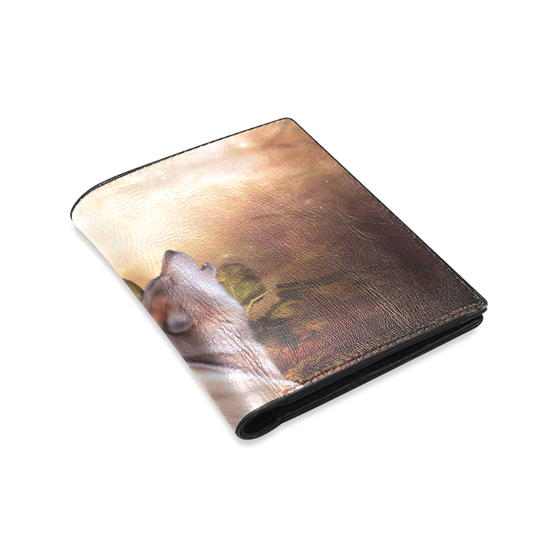 Beautiful wolf in the night Men's Leather Wallet (Model 1612)