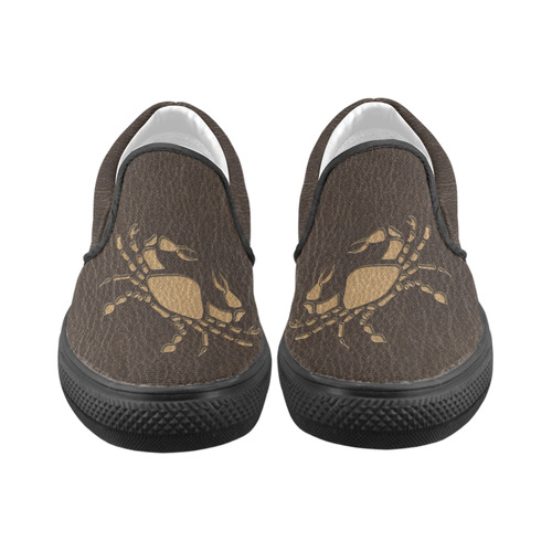 Leather-Look Zodiac Cancer Men's Unusual Slip-on Canvas Shoes (Model 019)