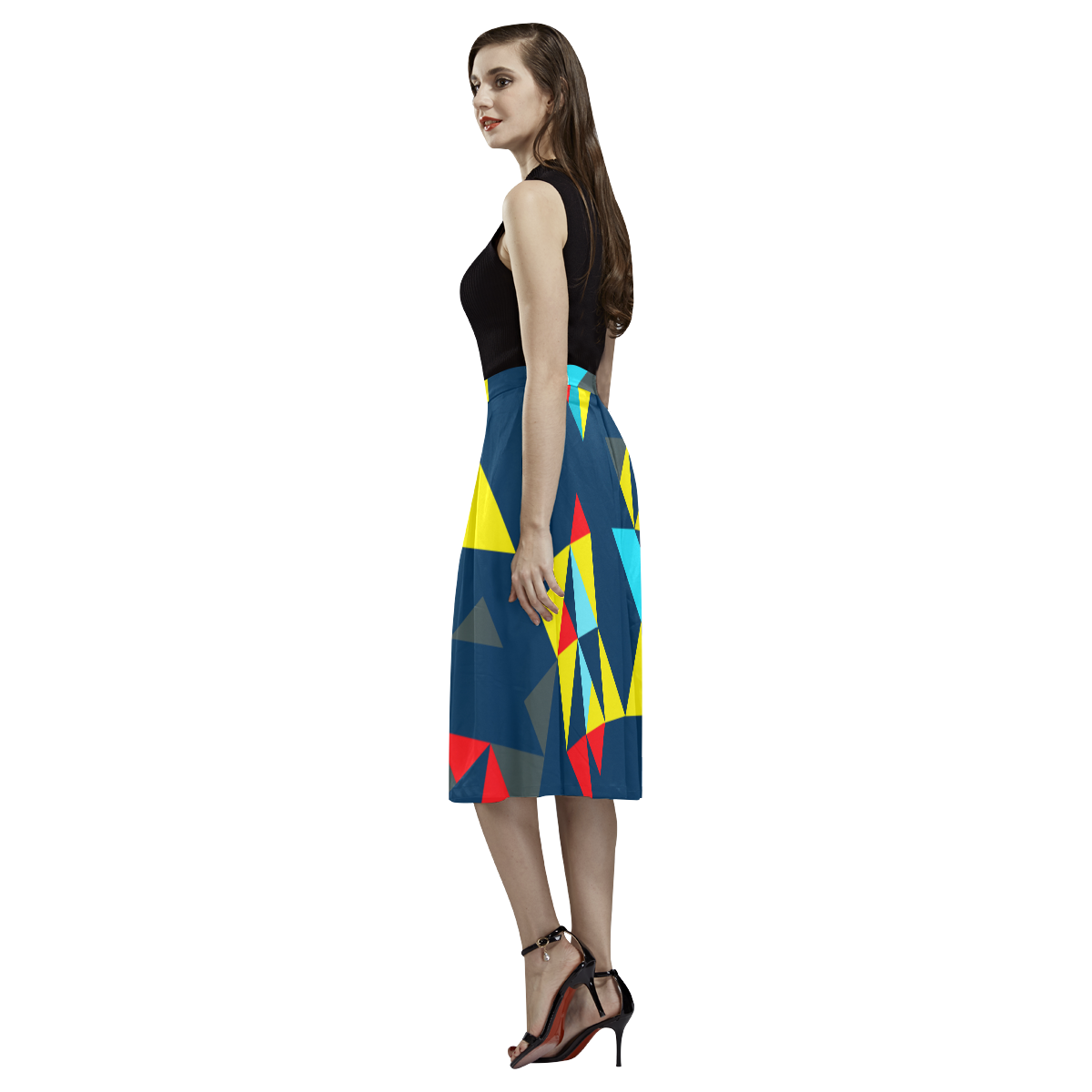 Shapes on a blue background Aoede Crepe Skirt (Model D16)