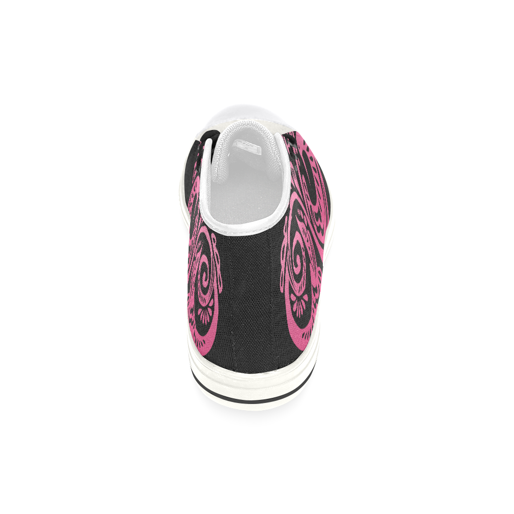 Scandinavian Peacock Black & Pink Women's Classic High Top Canvas Shoes (Model 017)