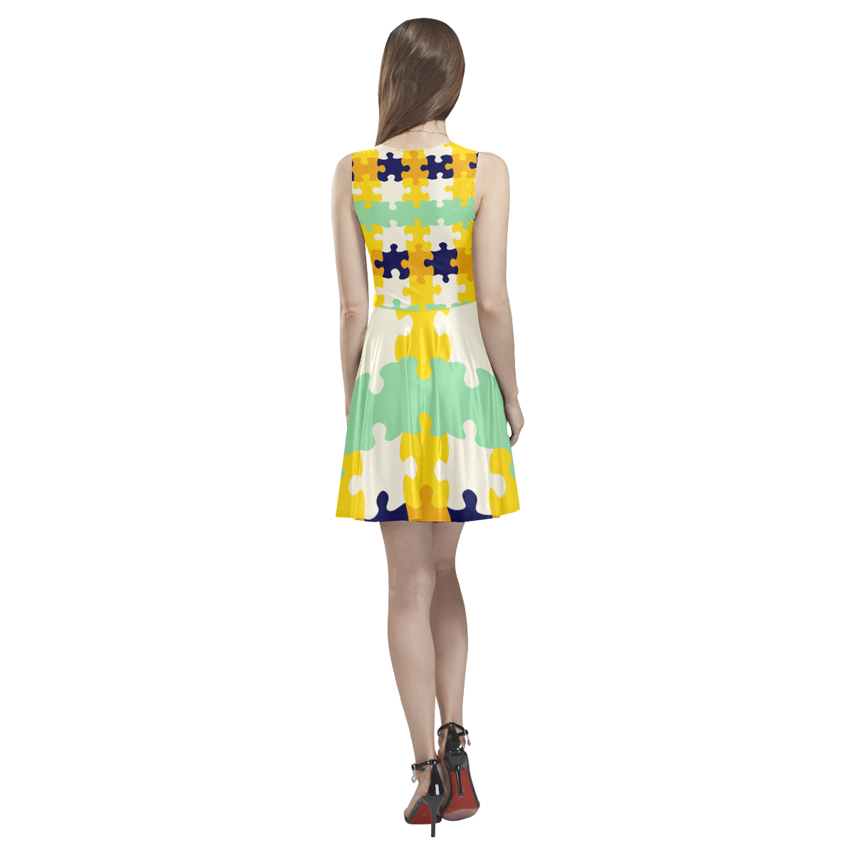 Puzzle pieces Thea Sleeveless Skater Dress(Model D19)