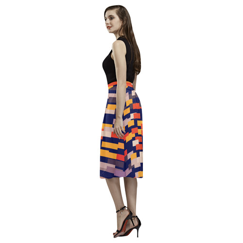 Rectangles in retro colors Aoede Crepe Skirt (Model D16)
