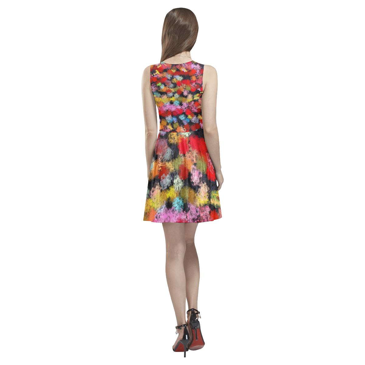 Colorful paint strokes Thea Sleeveless Skater Dress(Model D19)