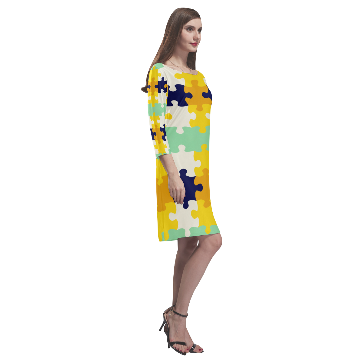 Puzzle pieces Rhea Loose Round Neck Dress(Model D22)
