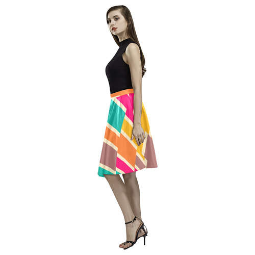 Connected colorful rectangles Melete Pleated Midi Skirt (Model D15)