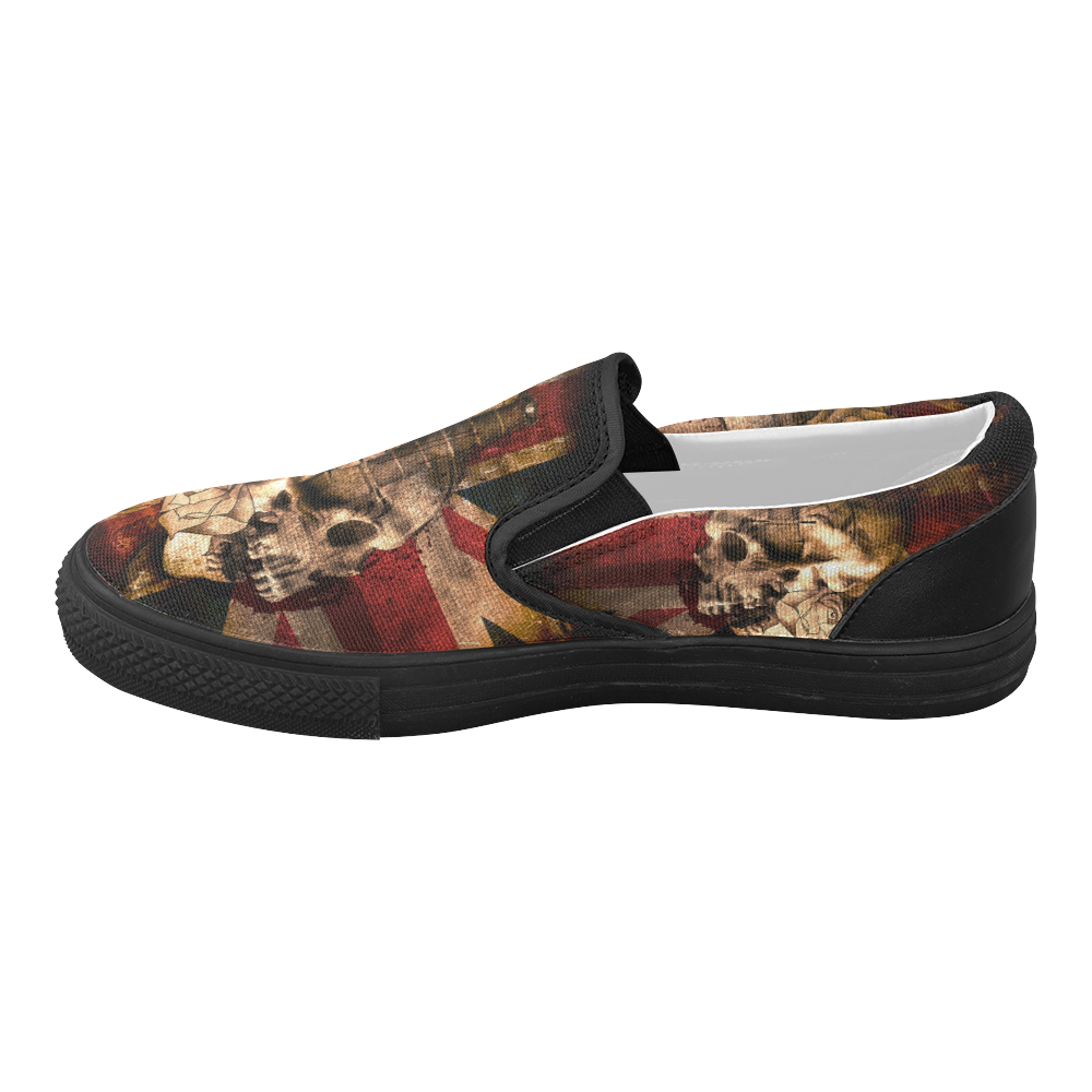 Grunge Skull and British Flag Women's Slip-on Canvas Shoes (Model 019)