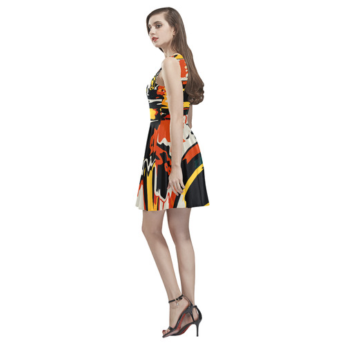 Distorted shapes in retro colors Thea Sleeveless Skater Dress(Model D19)