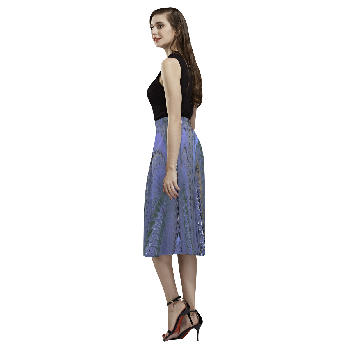 Retro Marbleized Waves Blue Aoede Crepe Skirt (Model D16)
