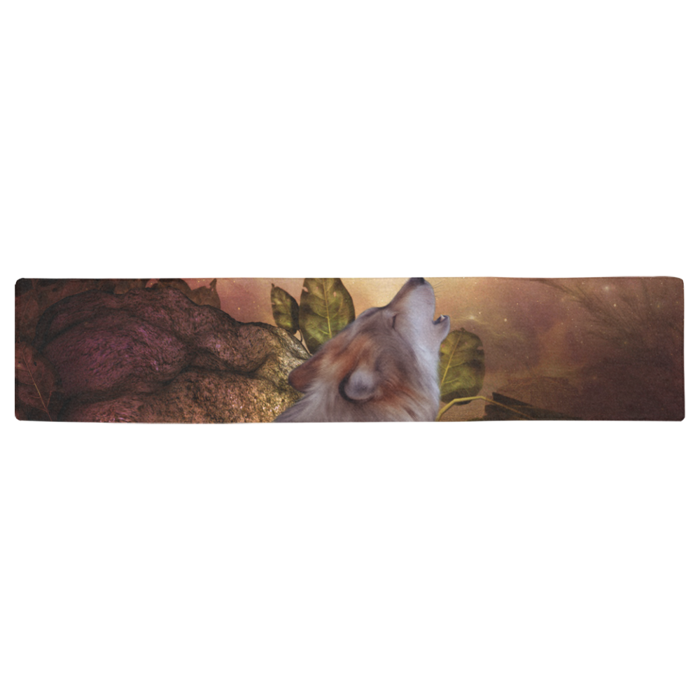 Beautiful wolf in the night Table Runner 16x72 inch