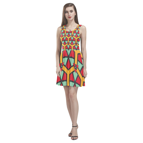 Honeycombs triangles and other shapes pattern Thea Sleeveless Skater Dress(Model D19)