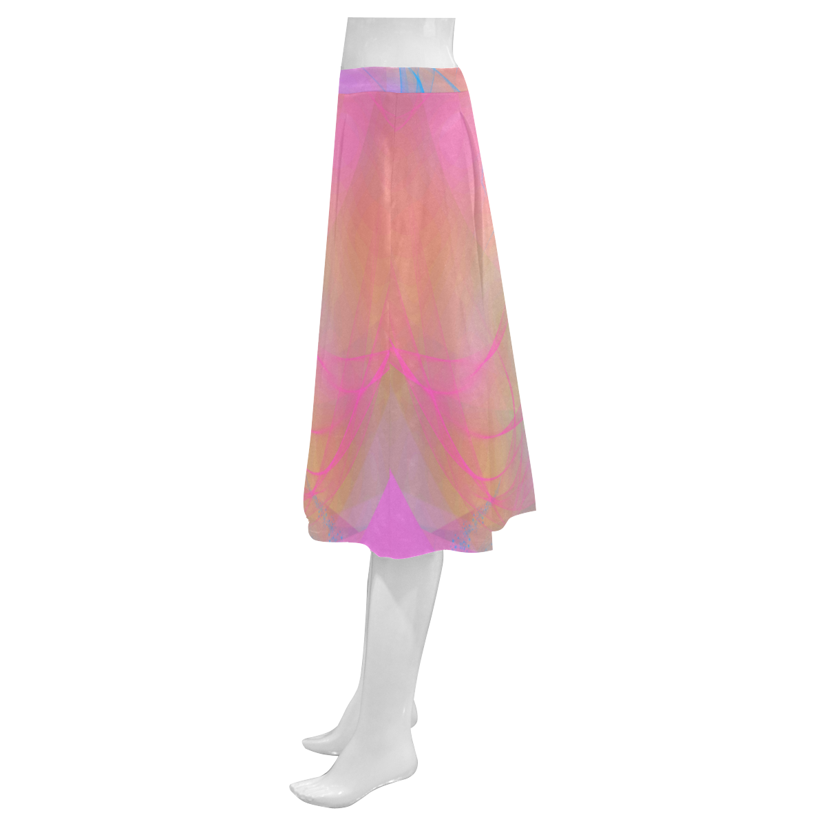 Pink and Orange Painted Fracta; Mnemosyne Women's Crepe Skirt (Model D16)