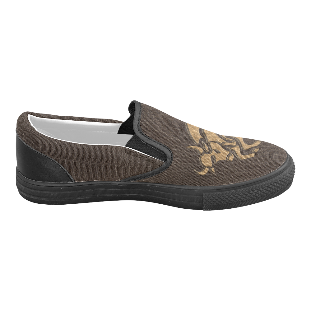 Leather-Look Zodiac Taurus Men's Unusual Slip-on Canvas Shoes (Model 019)