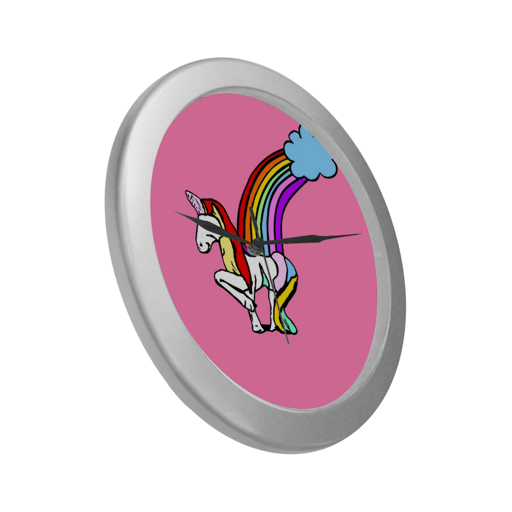 Beautiful Unicorn by Popart Lover Silver Color Wall Clock