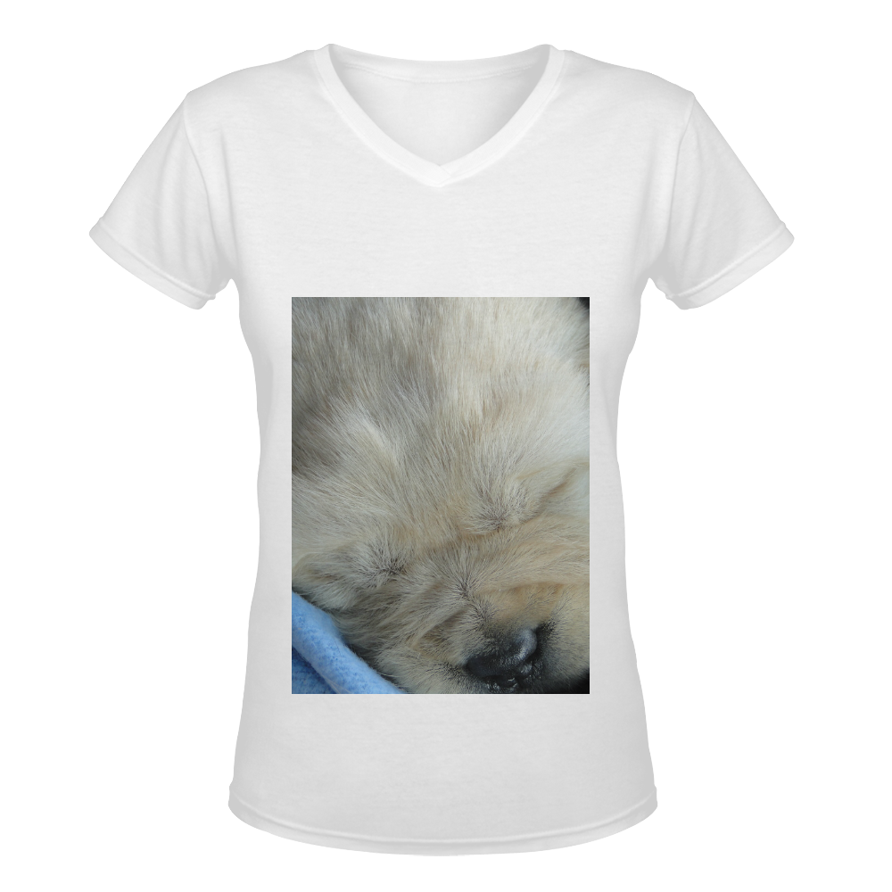Golden Labrador Puppy Women's Deep V-neck T-shirt (Model T19)