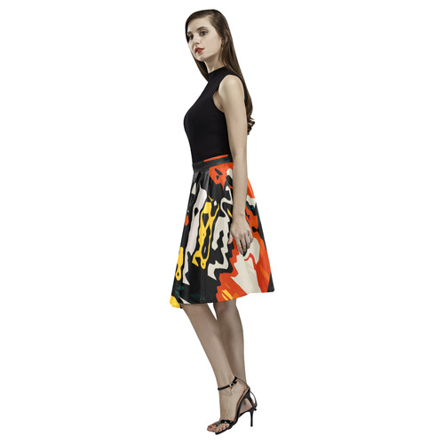 Distorted shapes in retro colors Melete Pleated Midi Skirt (Model D15)