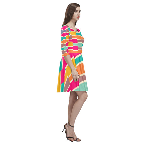 Connected colorful rectangles Tethys Half-Sleeve Skater Dress(Model D20)