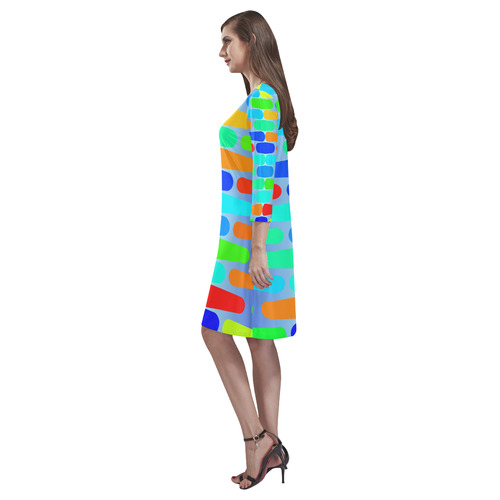 Colorful shapes on a blue background Rhea Loose Round Neck Dress(Model D22)