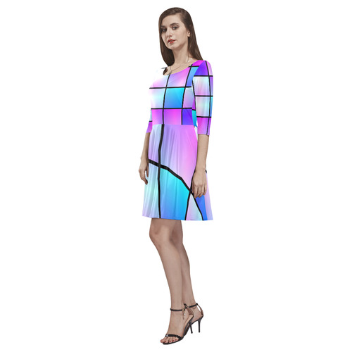 Gradient squares pattern Tethys Half-Sleeve Skater Dress(Model D20)