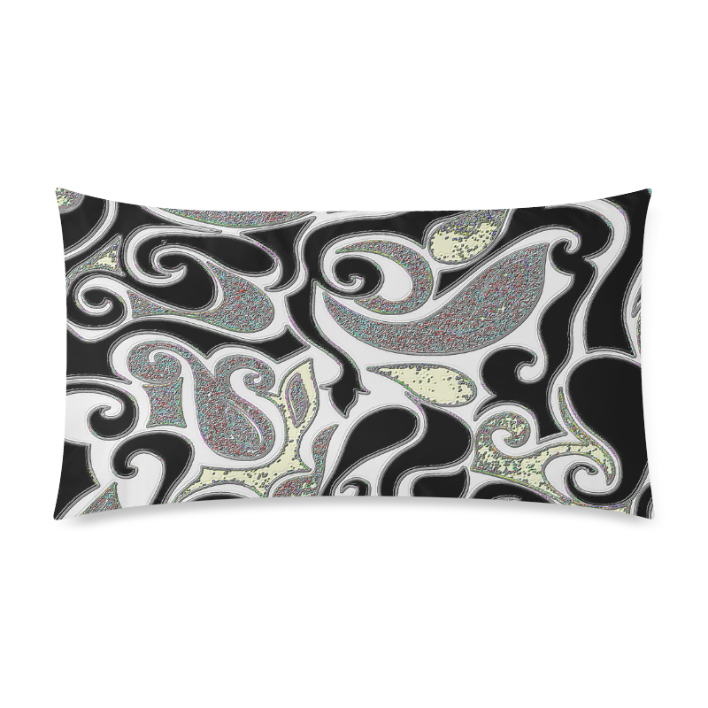 Wacky Retro Swirl in Black and White Rectangle Pillow Case 20"x36"(Twin Sides)