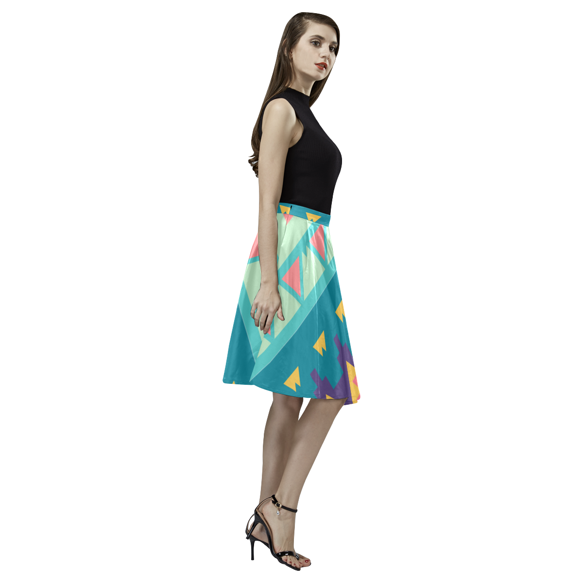Pastel tribal design Melete Pleated Midi Skirt (Model D15)