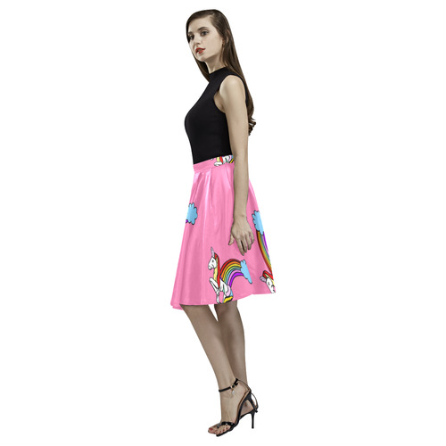 Beautiful Unicorn by Popart Lover Melete Pleated Midi Skirt (Model D15)