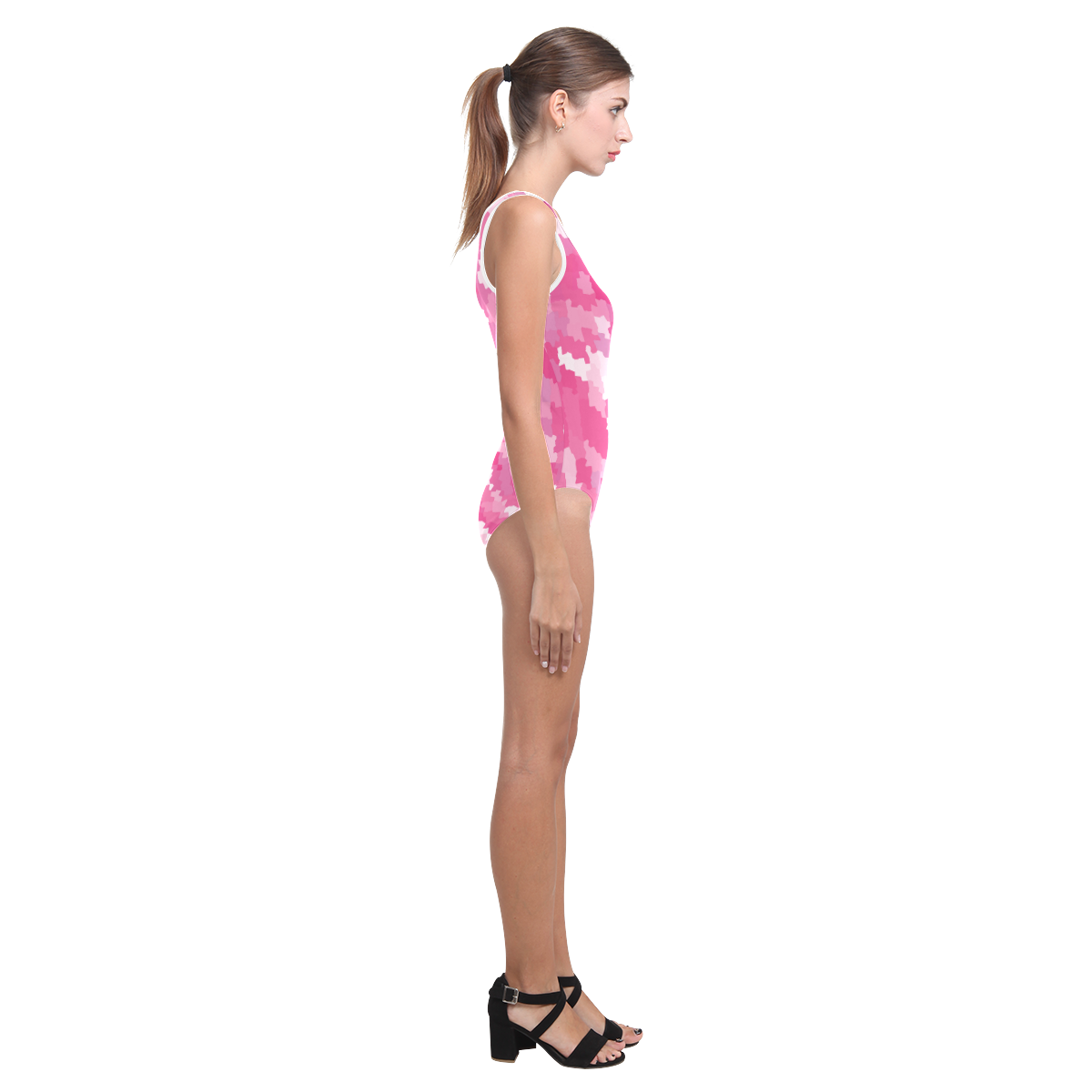 Pink Jagged Edge Abstract Vest One Piece Swimsuit (Model S04)