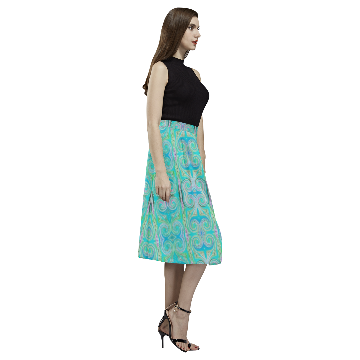 Multicolored Aquamarine Aoede Crepe Skirt (Model D16)