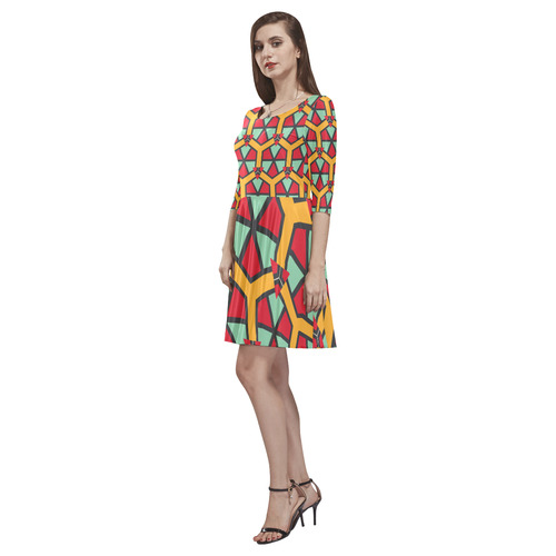 Honeycombs triangles and other shapes pattern Tethys Half-Sleeve Skater Dress(Model D20)