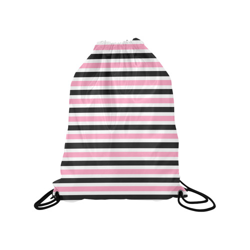 Pink Black Stripes Medium Drawstring Bag Model 1604 (Twin Sides) 13.8"(W) * 18.1"(H)