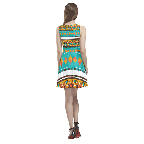 Tribal design in retro colors Thea Sleeveless Skater Dress(Model D19)