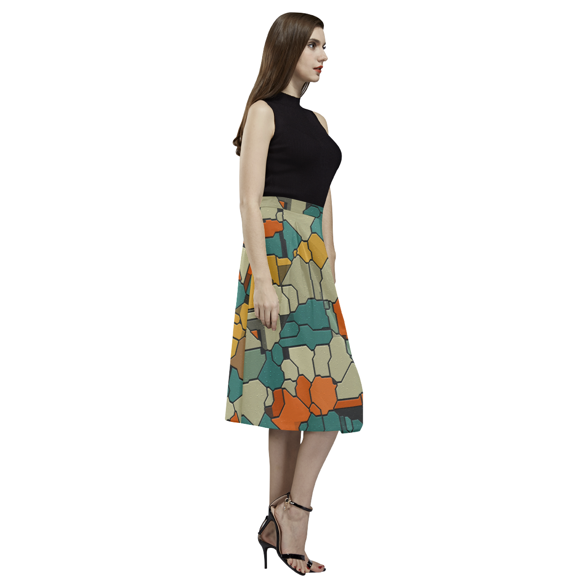 Textured retro shapes Aoede Crepe Skirt (Model D16)