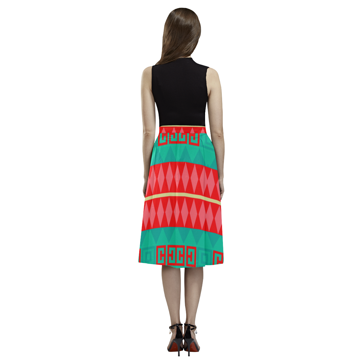 Rhombus stripes and other shapes Aoede Crepe Skirt (Model D16)