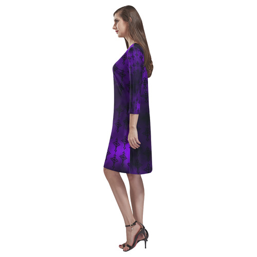 Purple and Black Goth Crosses Rhea Loose Round Neck Dress(Model D22)